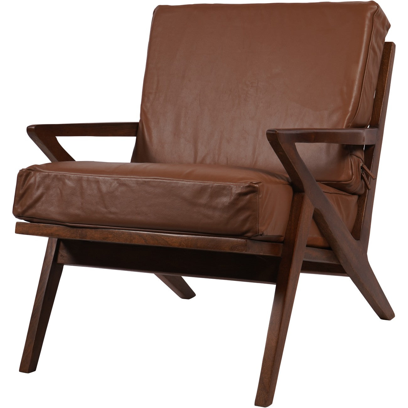 Atherton Brown Leather & Mango Wood Armchair